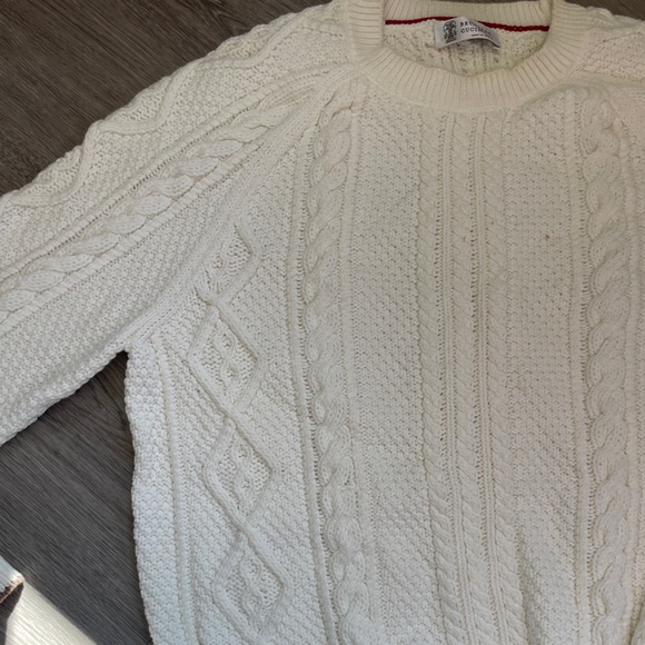 Brunello Cucinelli Ivory Cable Knit Sweater | 100% Cotton | Made in Italy - Picture 3 of 7